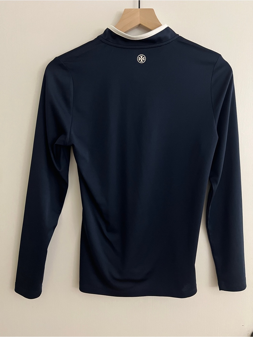 Tory Sport Navy Long-Sleeve Zip Mock Neck Top with White Trim - Picture 7 of 9